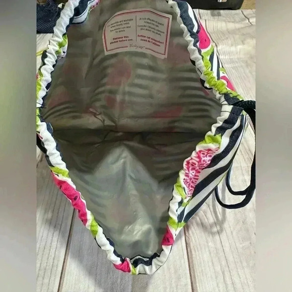 Thirty One Cinch Sac Drawstring Backpack Watermelon Stripe Thermal - Picture 3 of 7